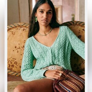 Sezane Beryl cotton cardigan sweater mint sea green XXS